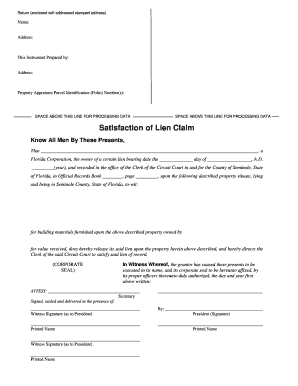 Satisfaction of Lien Claim Form
