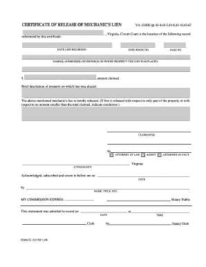 Certificate of Release of Mechanic's Lien