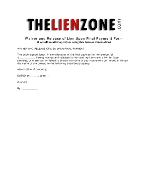 Waiver and Release of Lien Upon Final Payment Form