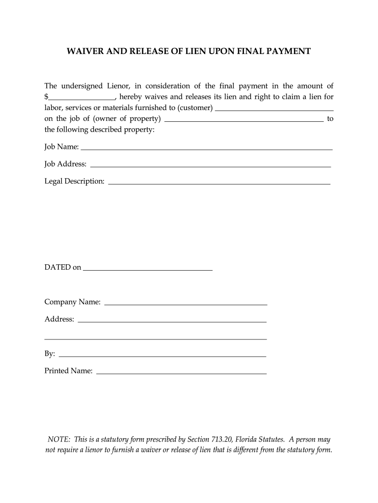 Printable Lien Release Form Printable Forms Free Online