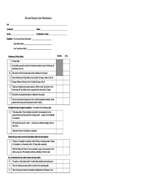 Private Project Lien Worksheet Form D