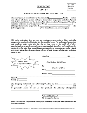 Exhibit G Waiver and Partial Release of Lien