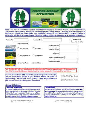 South Division Credit Union Checking Account Application