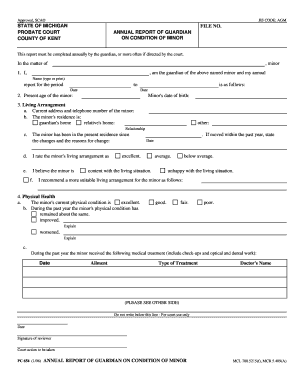 Michigan Annual Report of Guardian on Condition of Minor