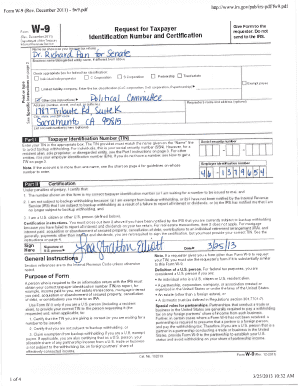 IRS Form W-9 Request for Taxpayer Identification Number