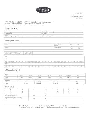 Nimco Kids Shoe Order Form