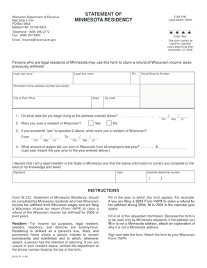 Wisconsin Residency Refund Form