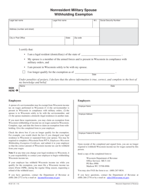 Wisconsin Nonresident Military Spouse Withholding Exemption