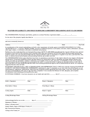 Waiver of Liability and Hold Harmless Agreement for Quit Claim Deeds