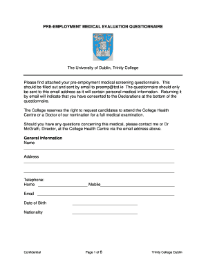 Pre-Employment Medical Evaluation Questionnaire