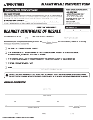 Florida Blanket Resale Certificate Form