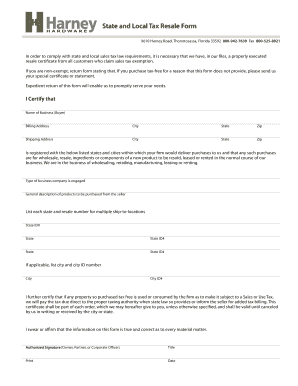 State and Local Tax Resale Form