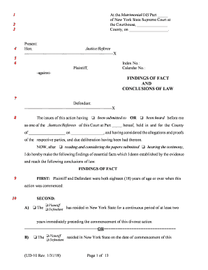 New York Divorce Findings of Fact and Conclusions of Law
