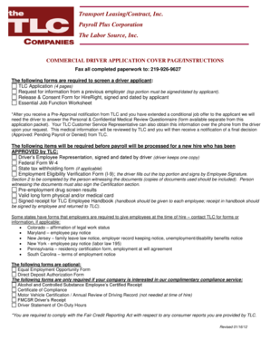 Commercial Driver Application Form