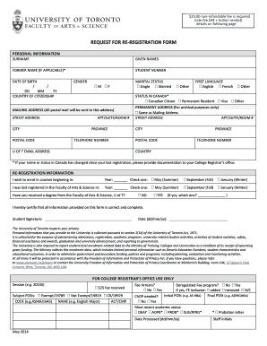 University of Toronto Re-Registration Form