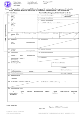 Veterinärbescheinigung für die Einfuhr in die EU