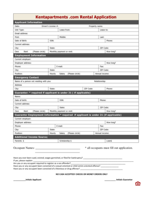 Kent Apartments Rental Application