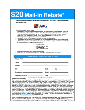 AVG Tax Software Rebate Form