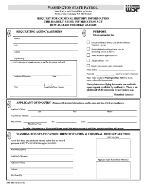 Washington State Patrol Criminal History Request Form