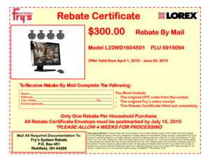 Fry's System Rebate Certificate
