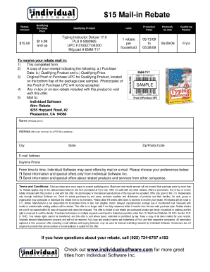 Typing Instructor Deluxe Mail-in Rebate Form