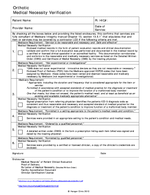 Orthotic Medical Necessity Verification Form