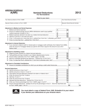 Arizona Schedule A Nonresident Itemized Deductions 2012