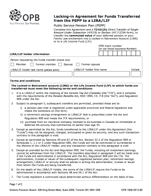 Locking-in Agreement for Funds Transferred to LIRA/LIF