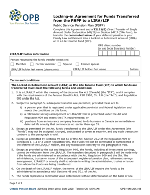 Locking-in Agreement for Funds Transferred to LIRA/LIF