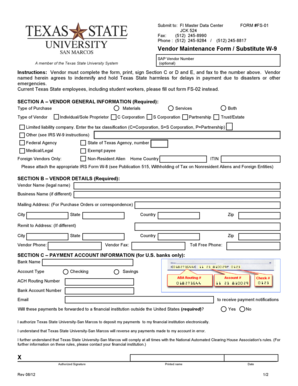 Texas State Vendor Maintenance Form FS-01