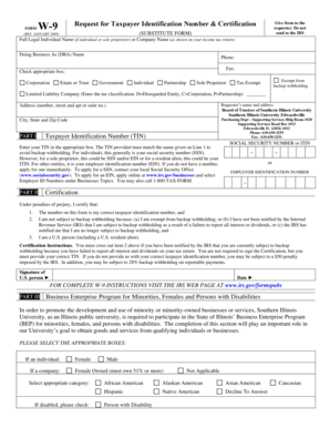 Form W-9 Request for Taxpayer Identification Number & Certification