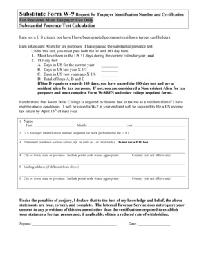 Form W-9 Resident Alien Taxpayer Certification