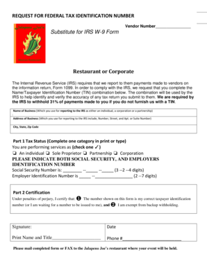 Request for Federal Tax Identification Number