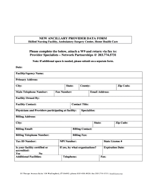 Ancillary Provider Data Form