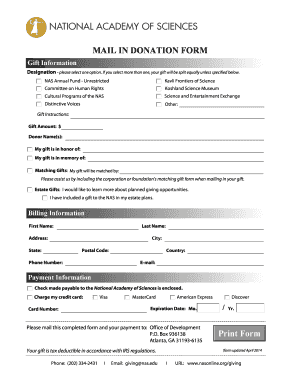 National Academy of Sciences Mail In Donation Form