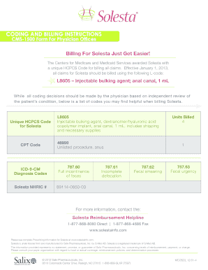 CMS-1500 Form for Solesta Billing