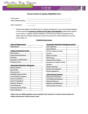 Tenant Income & Assets Eligibility Form