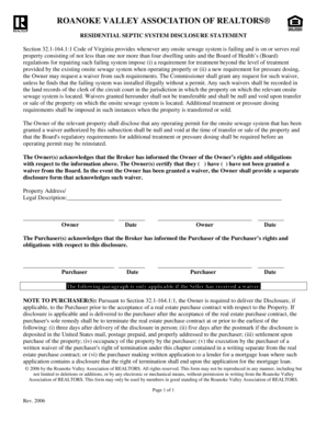 Residential Septic System Disclosure Statement