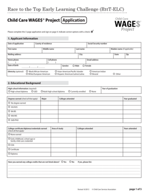 Child Care WAGE$ Project Application