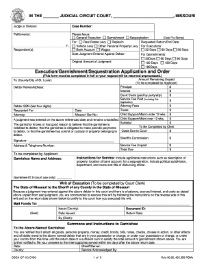 Missouri Execution Garnishment Sequestration Application