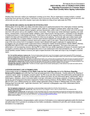 Pittsburg State University Background Check Authorization Form
