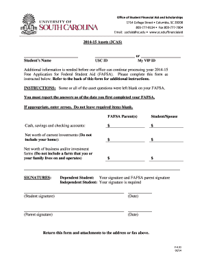 2014-15 Assets Form for FAFSA