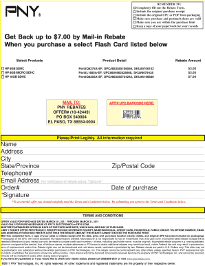 PNY Flash Card Mail-in Rebate Form
