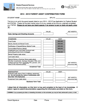 2014-2015 Parent Asset Confirmation Form
