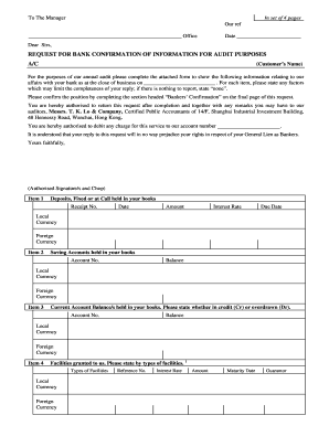 Bank Confirmation Request for Audit Purposes