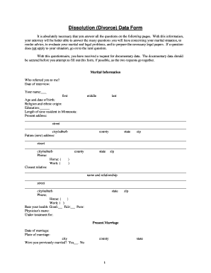 Minnesota Divorce Data Form