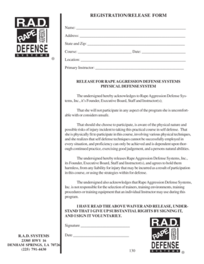 Rape Aggression Defense Systems Release Form