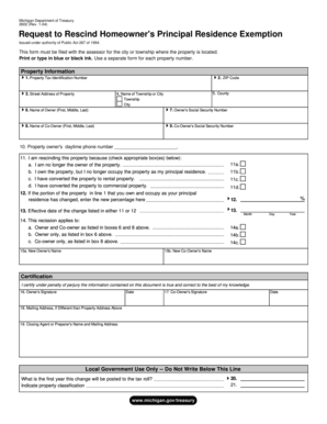 Michigan Homeowner's Principal Residence Exemption Rescission Form