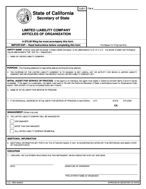 California LLC Articles of Organization
