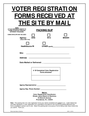 Voter Registration Packing Slip